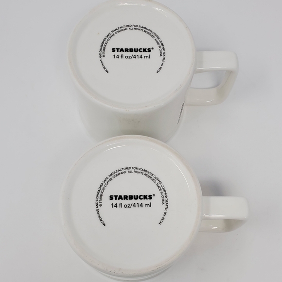 STARBUCKS SET OF 2 CHRISTMAS SNOWFLAKE COFFEE MUG CUP RETIRED 14 FL OUNCES SNOW - Picture 9 of 12